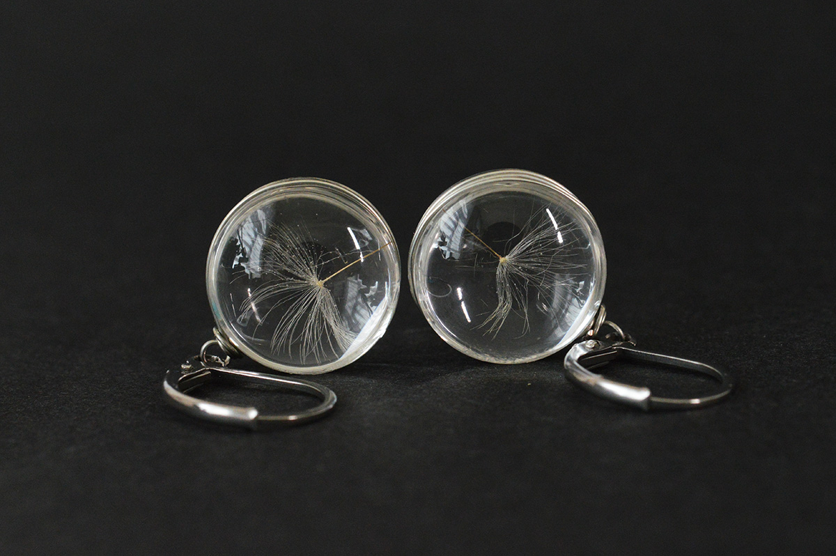 Cercei cu puf de papadie Make a wish plat (inox)