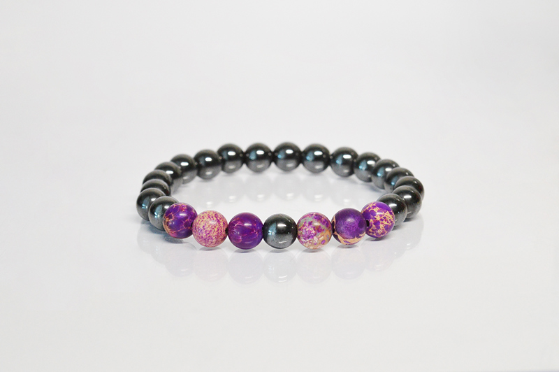 Bratara Hematit negru si Jasp mov