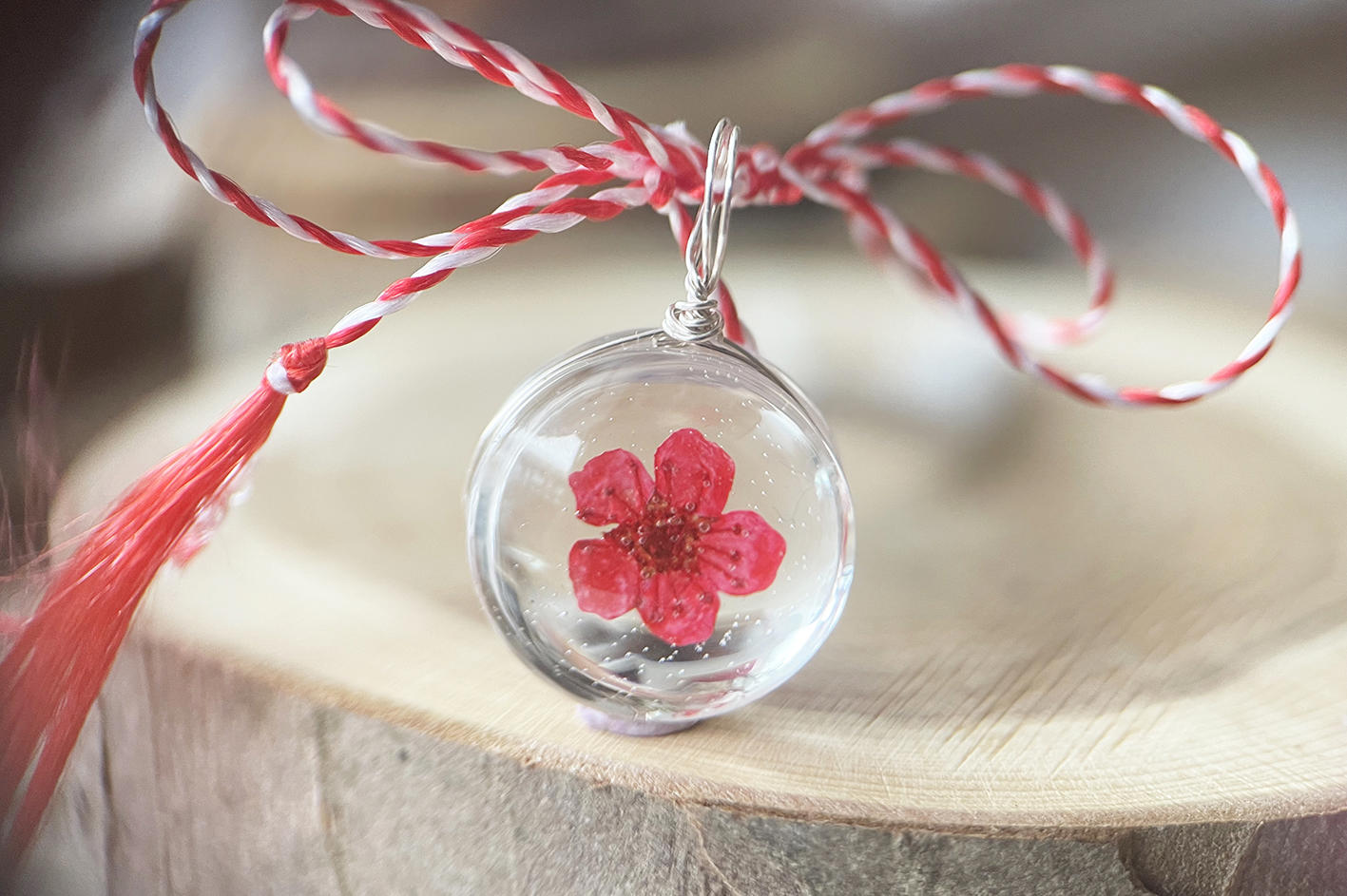 Martisor Pandantiv argint 925 Red Flower (round edition)