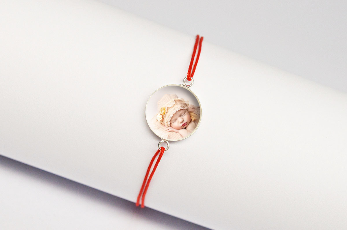 Bratara snur cu platou din argint 925 si poza bebe