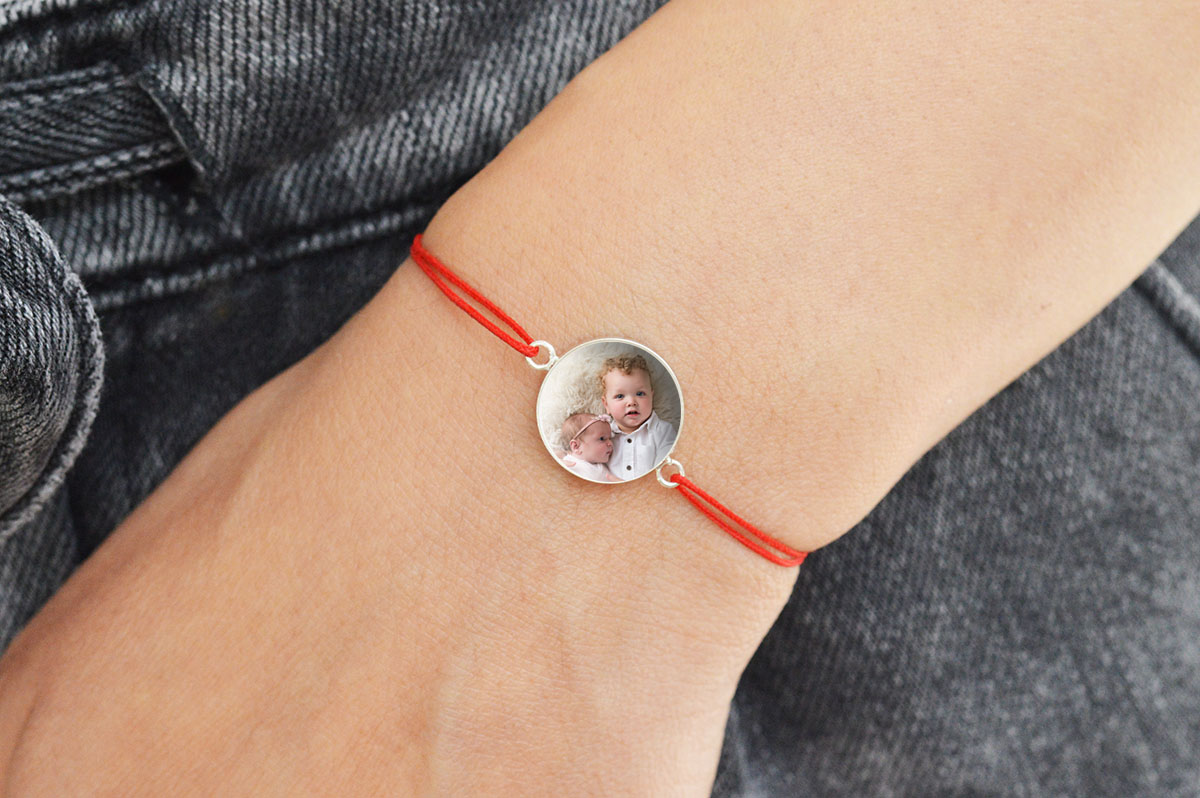 Bratara snur platou din argint 925 cu poza sora si frate